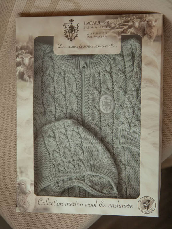 Комплект 2 предмета Косы Наследник Выжанова, р. 62-68, комбинезон, шапка, серый