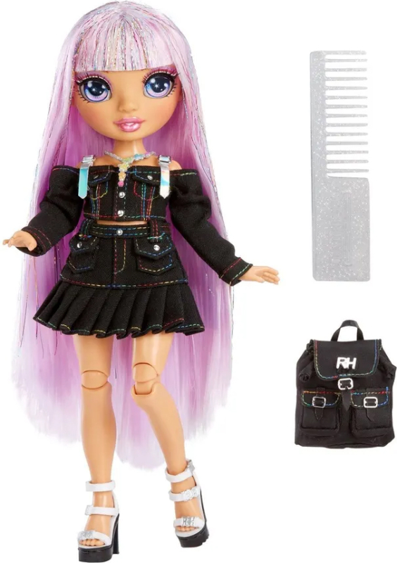 Кукла Rainbow High Junior Айвери Стайлс с фиолетовыми глазами с аксессуарами, 24 см